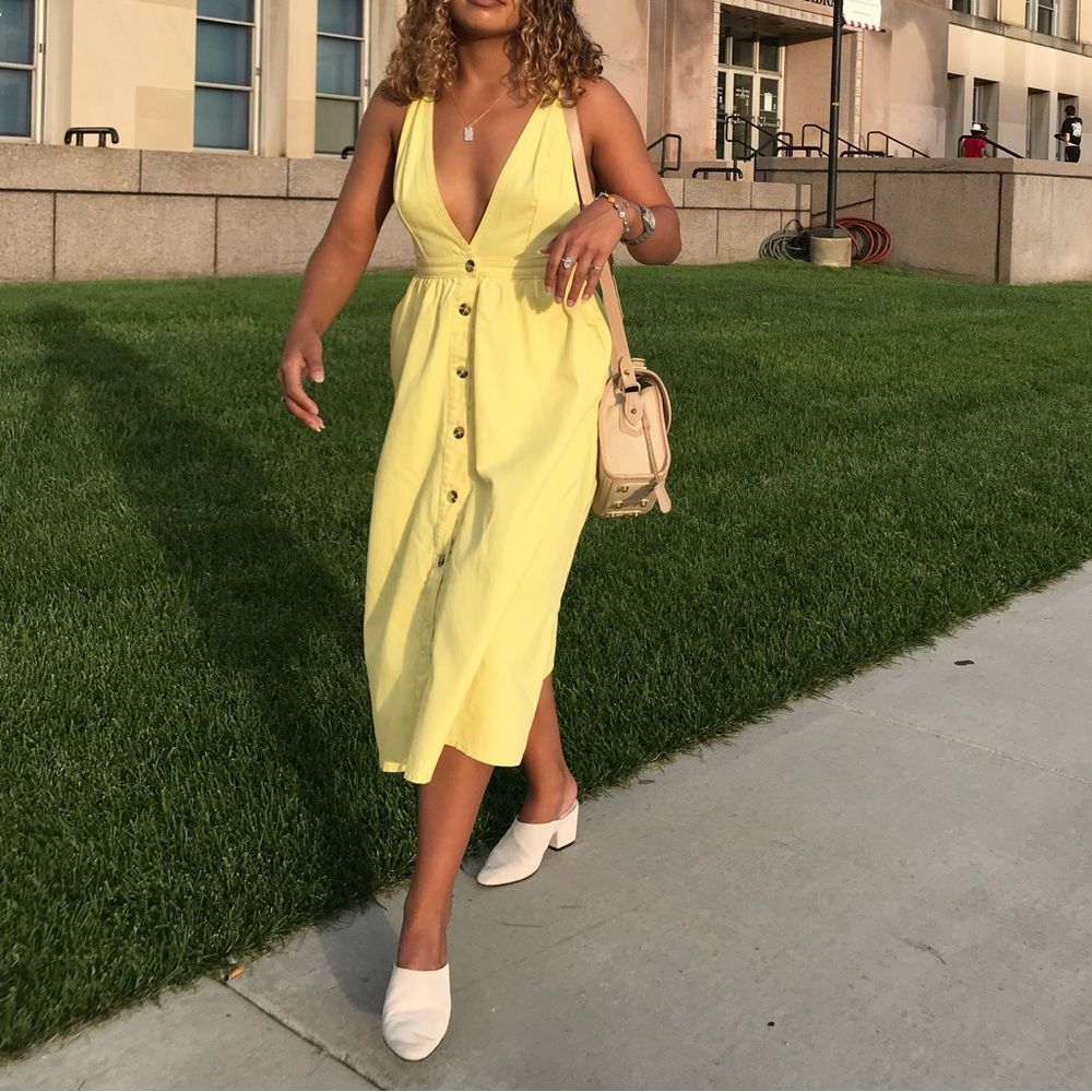 Yellow Button-Down Women's Dress